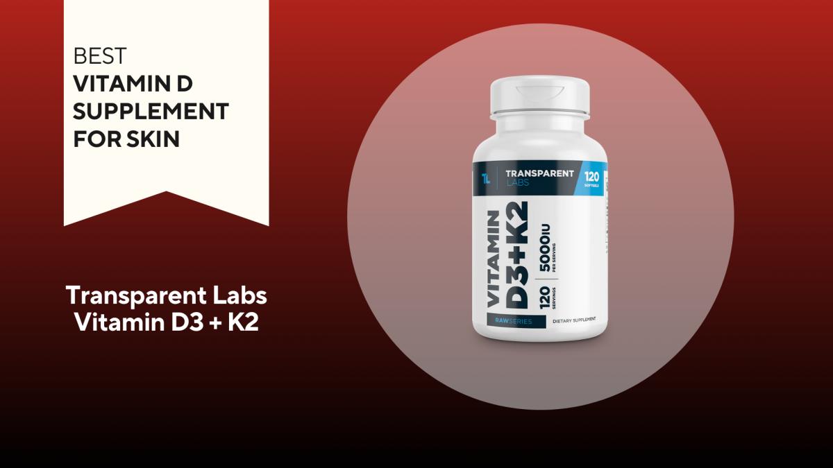 An image of Transparent Labs Vitamin D3 + K2 against a red background.